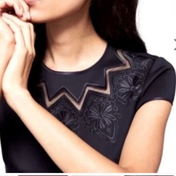 Ted Baker Cheskka Lace and Mesh Skater Dress Dark Blue Navy Floral Embroidery - Picture 5 of 16